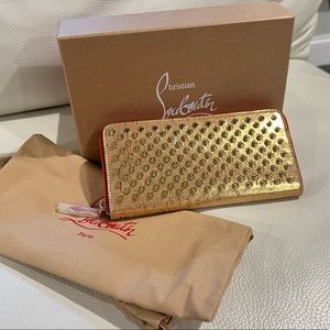 Christian Louboutin Panettone Wallet - Gold Leige Pepite with Spikes